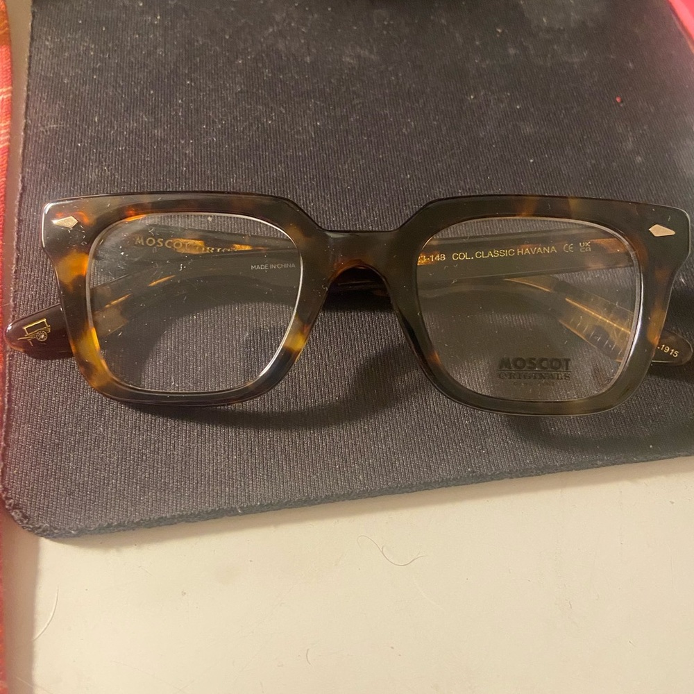 Brand new, never worn MOSCOT “Grober” frames in classic havana tortoise.